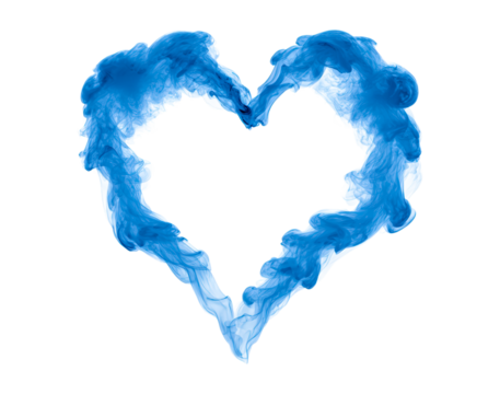 Blue smoke heart shape on transparent background