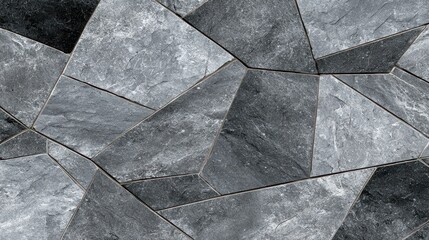 Obraz premium Irregular grey slate tiles creating a seamless geometric pattern on a wall or floor, showing a natural stone texture and an abstract background design