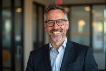 A photo of a lawer smile in the office
