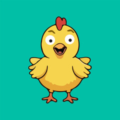 Cute Cartoon Chick with Happy Expression on Teal Background