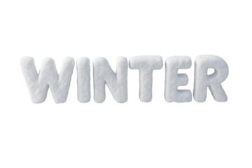 The 3D word "WINTER" made of snow on a transparent background. Winter season.