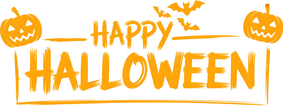 Happy Halloween text banner design template with scary halloween pumpkin isolated on white background. Halloween party lettering logo, label, sticker, poster and banner design