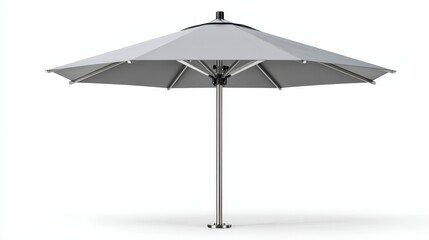 Fototapeta premium Octagonal patio umbrella with gray fabric canopy providing essential sunshade and protection for outdoor leisure spaces, isolated on a white background