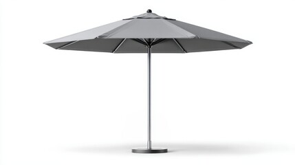 Fototapeta premium Gray outdoor umbrella protecting from sun and rain, providing shade for patio, garden, beach, and commercial spaces on a white background