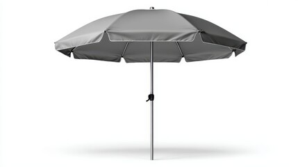Obraz premium Gray patio umbrella providing shade and sun protection during summer, standing open and angled for outdoor comfort, isolated on a white background