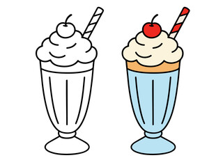 Cool milkshake glass outline illustration for coloring. Perfect for kids’ art activities, dessert-themed coloring pages, and printable fun worksheets.