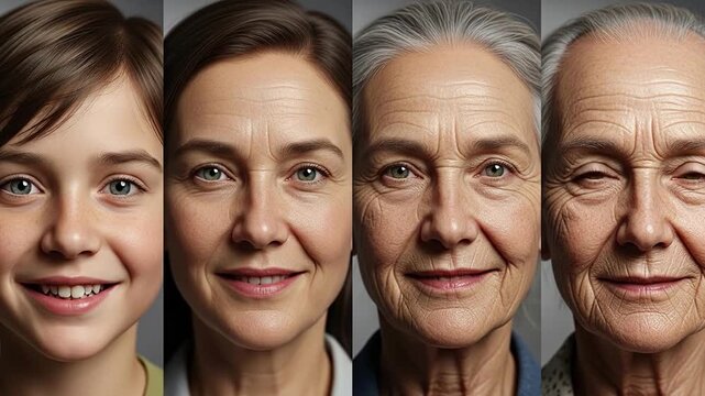 Woman's journey through life, aging gracefully from teen to elder years