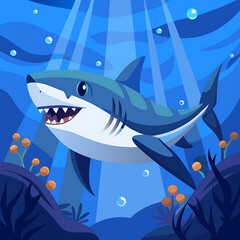 Majestic Great White Shark Captured Swimming Through the Deep Blue Sea, Ai Generated