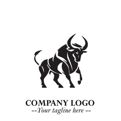 Bull Logo Symbol Black on White Background in Bold Powerful Minimalist Vector Design for Branding