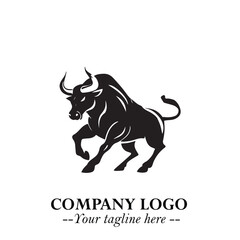 Bull Logo Symbol Black on White Background in Bold Powerful Minimalist Vector Design for Branding