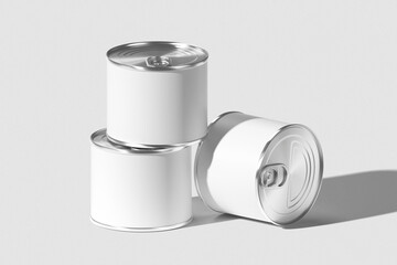 White blank tincan silver and gold metal Tin Can, canned Food. Isolated on white background.