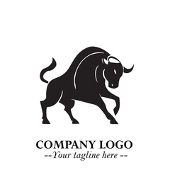 Bull Logo Symbol Black on White Background in Bold Powerful Minimalist Vector Design for Branding