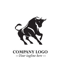 Bull Logo Symbol Black on White Background in Bold Powerful Minimalist Vector Design for Branding