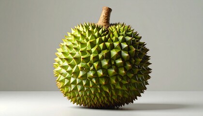 durian fruit with spiky green shell and stem centered