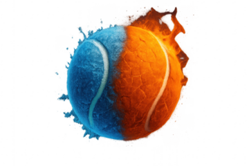 Tennis ball representing hot and cold elements, transparent background