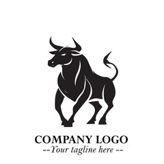 Bull Logo Symbol Black on White Background in Bold Powerful Minimalist Vector Design for Branding