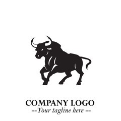 Bull Logo Symbol Black on White Background in Bold Powerful Minimalist Vector Design for Branding
