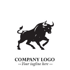 Bull Logo Symbol Black on White Background in Bold Powerful Minimalist Vector Design for Branding