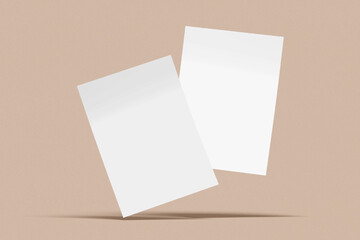 Blank white paper mock up isolated on soft background.  A4 size mock up. 3D illustration. 