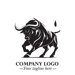 Bull Logo Symbol Black on White Background in Bold Powerful Minimalist Vector Design for Branding