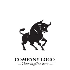 Bull Logo Symbol Black on White Background in Bold Powerful Minimalist Vector Design for Branding