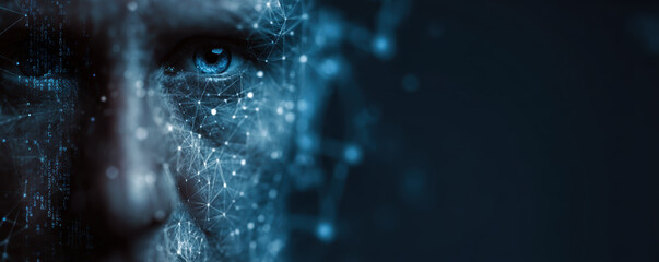 AI driven risk analysis concept with human eye and digital network connections showing futuristic technology and data security