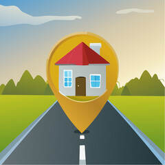 Stylized illustration of a simple house with red roof and blue windows.