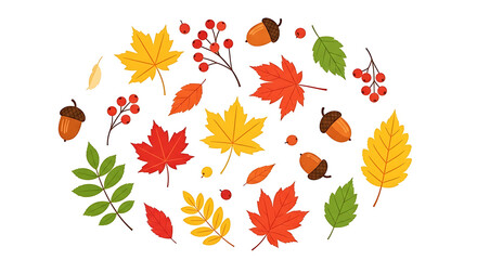 Obraz premium Autumn leaves and acorns arranged in a circular pattern