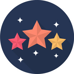 Three Stars Cluster in Various Colors on Dark Blue Background