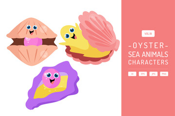 Three Pixelated Oyster Characters with Transparent Background