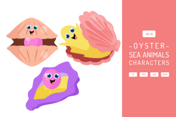 Three Pixelated Oyster Characters with Transparent Background