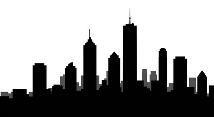 Naklejka premium City skyline silhouette against white sky urban architecture design