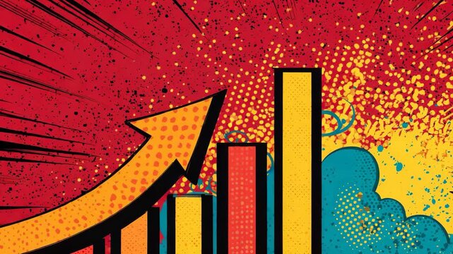 Pop art Comic Style Business Growth and Financial Chart Illustration with Colorful Upward Arrow and Retro Animation Design. Video