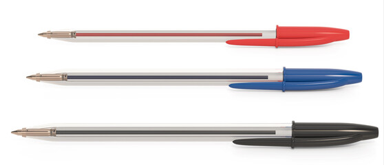 Ball point pens isolated on white background. 3D illustration