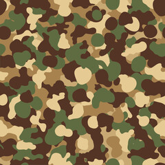 Fototapeta premium Seamless military camouflage pattern with green brown and beige colors. Vector Illustrations. EPS Editable