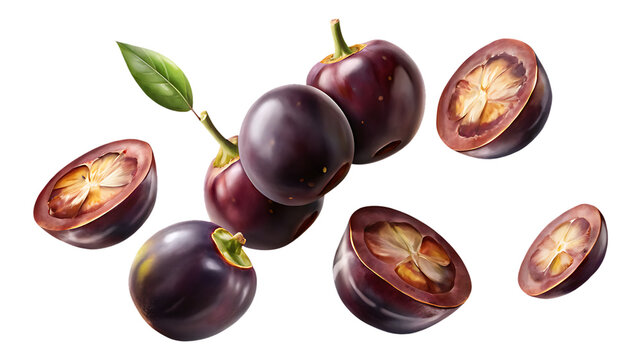 Luscious Achachairu Fruit Displayed in Wholes and Halves on a White Backdrop