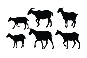 Solid Black Silhouette Vector Set of Goats and Sheep