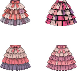 Four Adorable Tiered Skirts with Ribbons