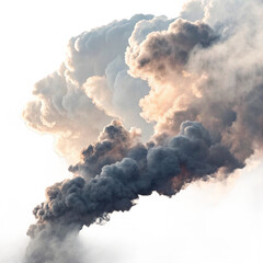 Billowing Smoke and Cloud Plume Against a Light Sky
Massive Column of Dark Smoke and Cumulus Clouds, Backlit by Sun
Dramatic Atmospheric Effect of Thick Smoke