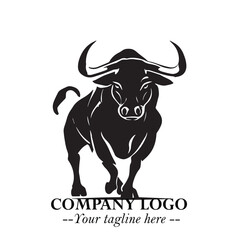 Bull Logo Symbol Black on White Background in Bold Powerful Minimalist Vector Design for Branding