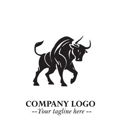 Bull Logo Symbol Black on White Background in Bold Powerful Minimalist Vector Design for Branding