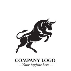 Bull Logo Symbol Black on White Background in Bold Powerful Minimalist Vector Design for Branding