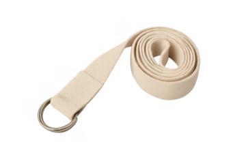 Beige cotton yoga strap with metal d-rings