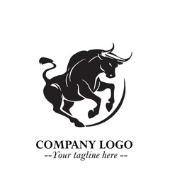 Bull Logo Symbol Black on White Background in Bold Powerful Minimalist Vector Design for Branding