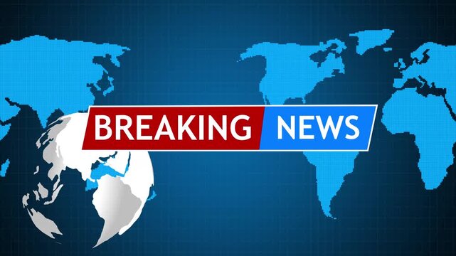 Futuristic breaking news visualization featuring a digital world map backdrop, emphasizing immediate global alerts, critical reporting, and connected international news networks. - Powered by Adobe