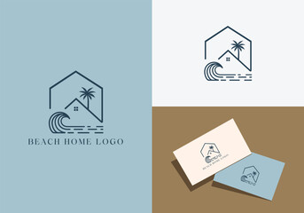 Beach home logo design and business card design template