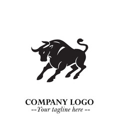 Bull Logo Symbol Black on White Background in Bold Powerful Minimalist Vector Design for Branding