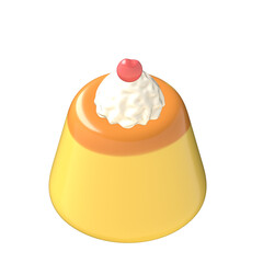 3D Creamy caramel pudding with whipped cream and cherry on transparency background, delicious dessert indulgence
