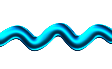 3D Metallic blue wave shape flowing across transparency background with sleek glossy texture and dynamic motion, energetic and modern aesthetic