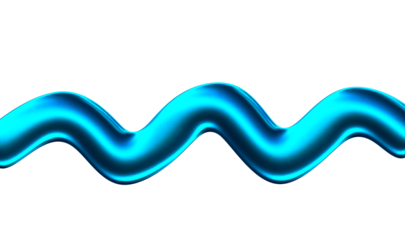 3D Metallic blue wave shape flowing across transparency background with sleek glossy texture and dynamic motion, energetic and modern aesthetic